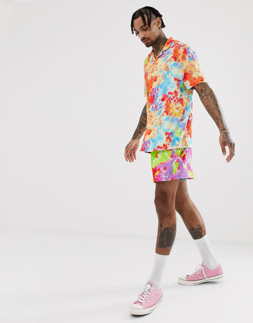 ASOS DESIGN - Szorty i koszula barwione metodą tie dye