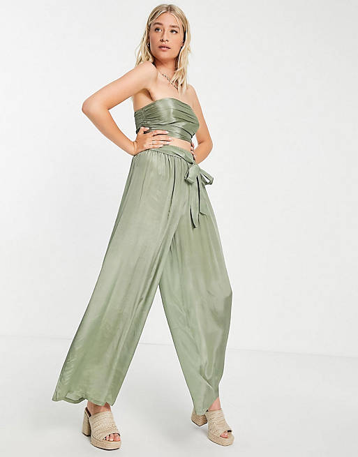 ASOS DESIGN Tall beach top and trouser co-ord in khaki