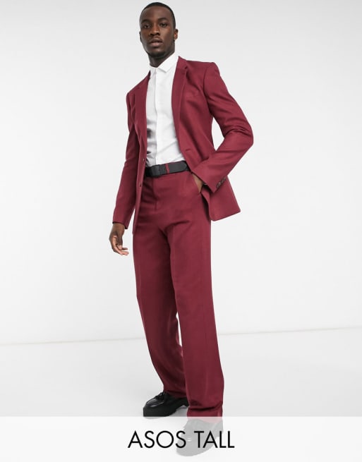 ASOS DESIGN Tall – Bordowy obcisły garnitur z diagonalu