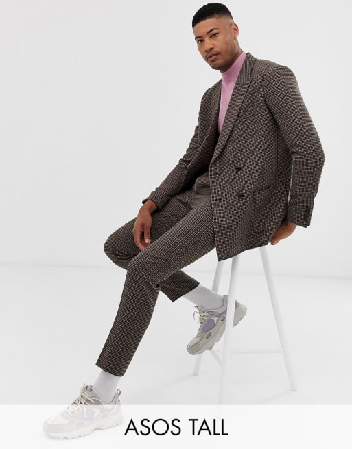 ASOS DESIGN Tall boxy double breasted suit in green and pink houndstooth