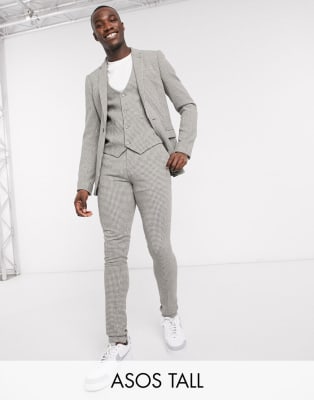 ASOS DESIGN - Tall - Bruiloft - Superskinny pied-de-poule kostuum in grijs