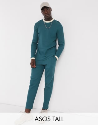 ASOS DESIGN Tall co-ord in deep green waffle with contrast waistband
