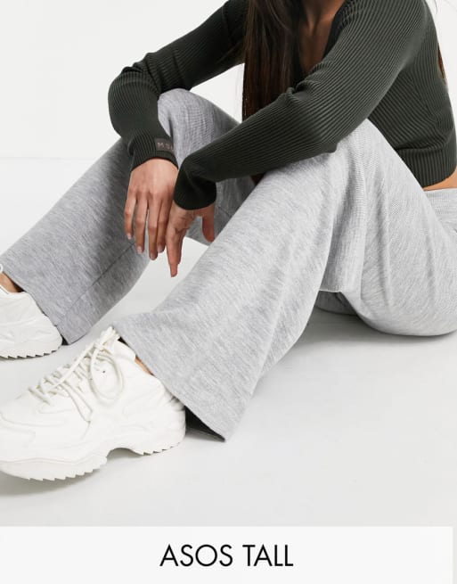ASOS DESIGN Tall - Combi-set van gebreide bralette en broek in grijs