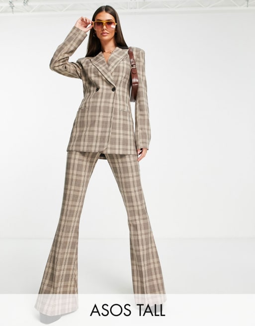 ASOS DESIGN Tall - Double breasted pak in bruin met ruiten