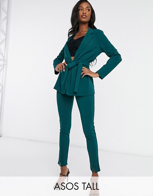 ASOS DESIGN Tall jersey wrap suit blazer in forest green
