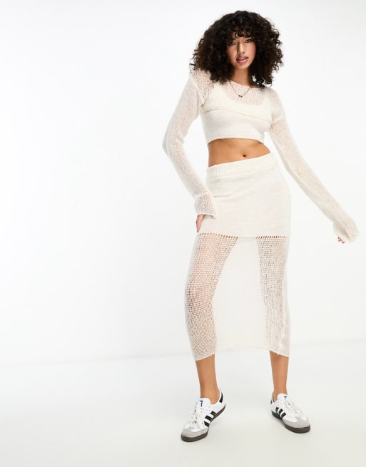 ASOS DESIGN Tall knitted 2 in 1 bralet and shrug in ladder stitch