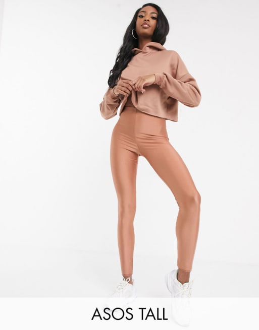 ASOS DESIGN Tall – Kurzer Oversize-Kapuzenpullover und Disco-Leggings in Blush, Kombiteil 