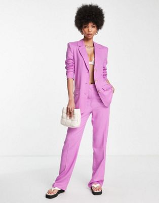 ASOS DESIGN Tall linen ultimate straight suit trousers in pink
