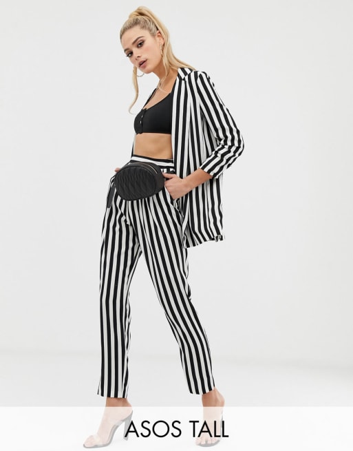 ASOS DESIGN Tall – Locker geschnittener, schwarz-weiß gestreifter Anzug
