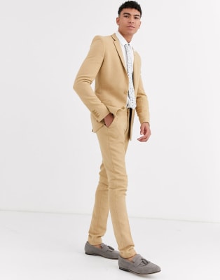 ASOS DESIGN Tall - Mariage - Costume ultra slim en laine mélangée à petits carreaux - Taupe