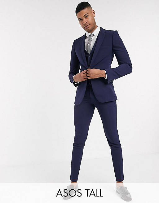 ASOS DESIGN Tall – Marinblå kostym med supersmal passform och stretch