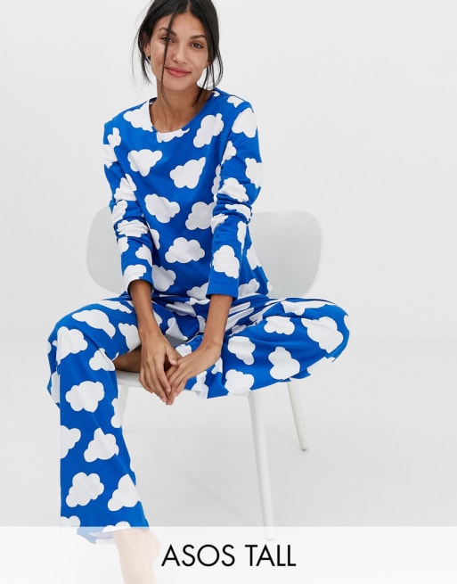 ASOS DESIGN Tall mix match cloud pyjama long sleeve jersey