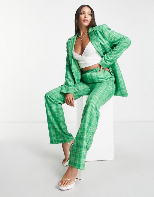 FhyzicsShops DESIGN Tall - Mix og match - Grandad-jakkesæt med grønne tern