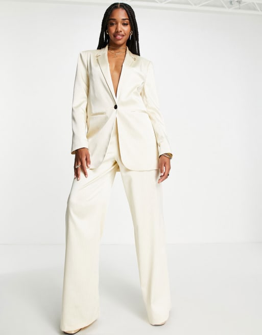 ASOS DESIGN Tall pinstripe satin suit in cream ASOS