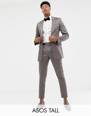 ASOS DESIGN Tall skinny suit in high shine gunmetal sateen