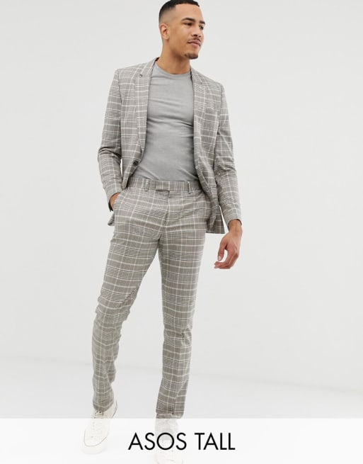ASOS DESIGN Tall skinny suit in stone check