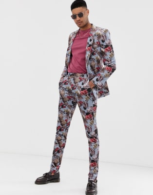 asos velvet skinny tall suit floral super