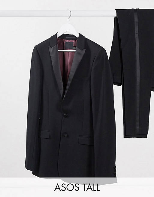 ASOS DESIGN Tall super skinny tuxedo suit  in black  