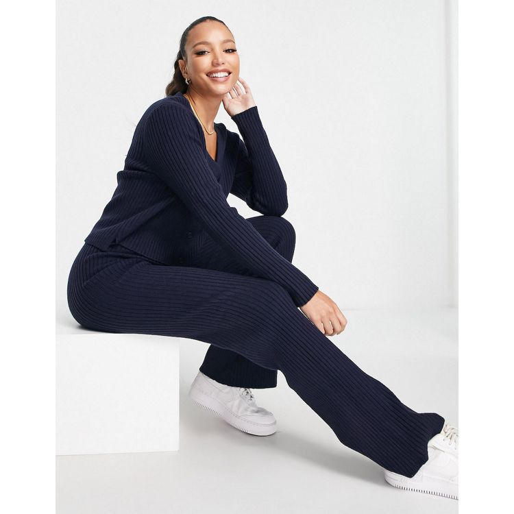 ASOS DESIGN Tall knitted flare pants in navy