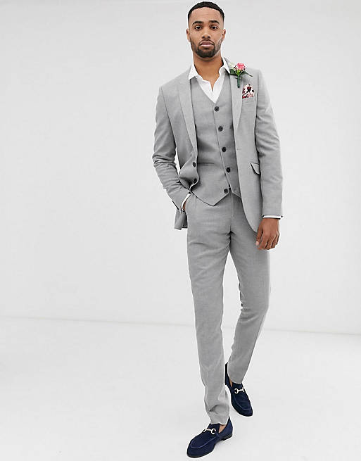 ASOS DESIGN Tall wedding skinny suit in grey twist micro texture