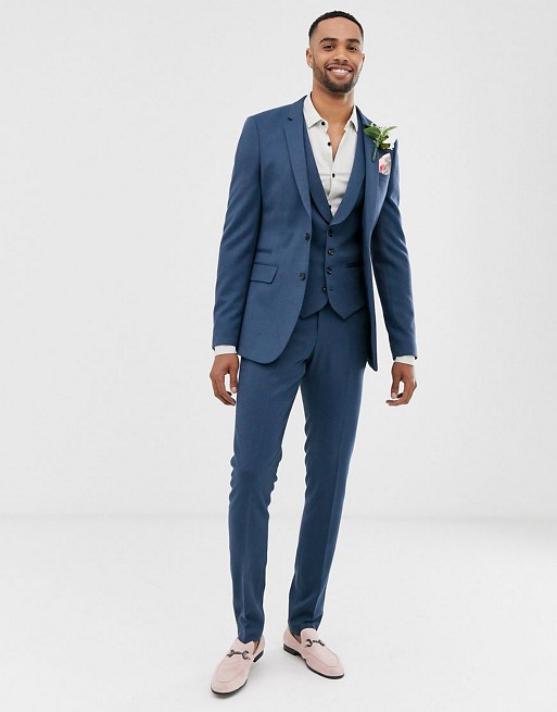 ASOS DESIGN Tall wedding skinny suit in petrol blue twill