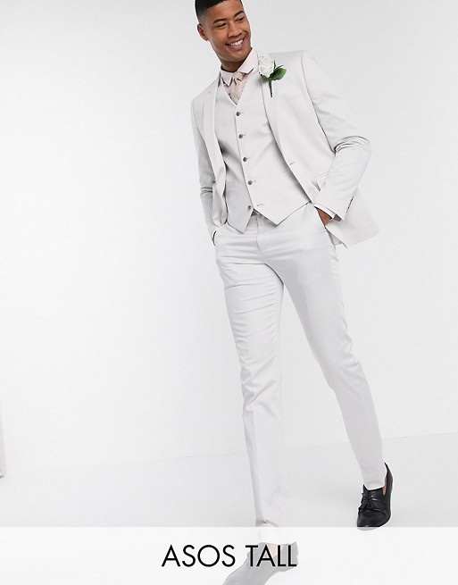 ASOS DESIGN Tall wedding slim suit in light grey stretch cotton