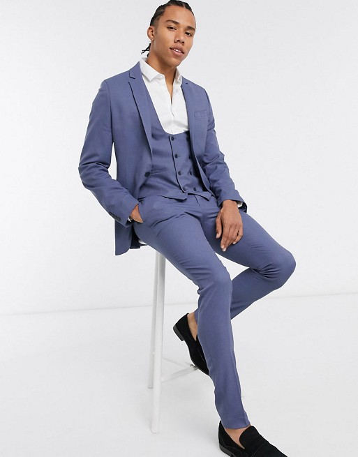 ASOS DESIGN Tall wedding super skinny suit with micro texture in mid bl