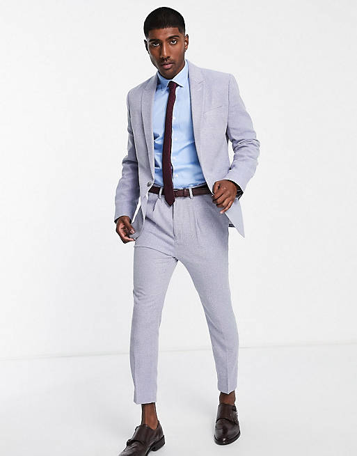ASOS DESIGN tapered suit with mini herringbone nepp in blue