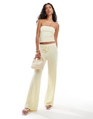 ASOS DESIGN textured bandeau top and pants set in lemon