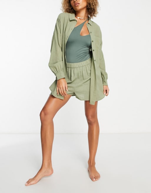 ASOS DESIGN textured button through beach co-ord in khaki
