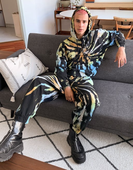 ASOS DESIGN - Tuta sportiva oversize effetto tie-dye multicolore in coordinato