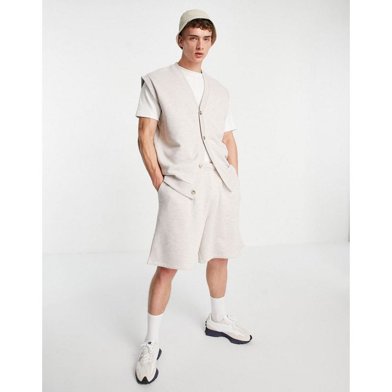 Felpe TzMYO DESIGN - Tuta sportiva oversize in jersey con felpa senza maniche e pantaloncini color avena 