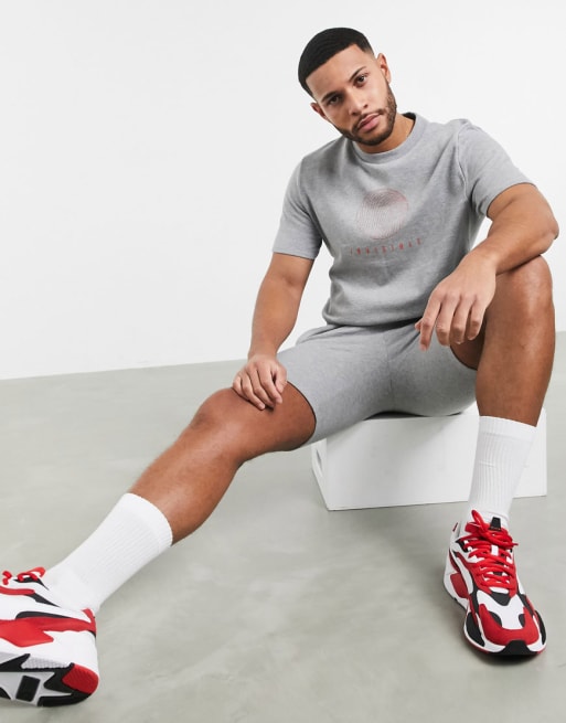 ASOS DESIGN two-piece in gray marl with print