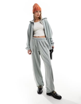 ASOS DESIGN ultimate zip through hoodie & straight leg jogger in washed sage gre