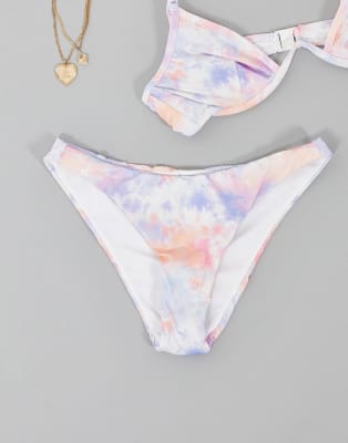 ASOS DESIGN Fuller Bust V underwired bikini top in colourful tie dye