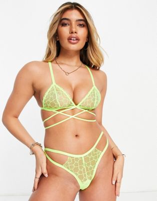 ASOS DESIGN heart chain set in neon lime