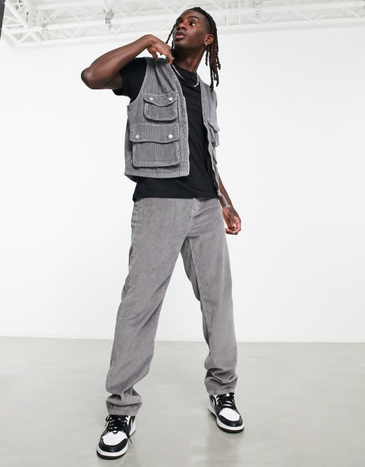 ASOS DESIGN vest and jeans set in dark grey corduroy