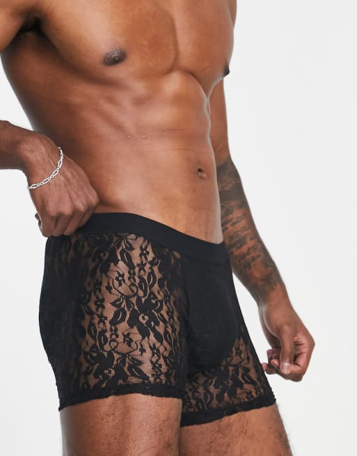 ASOS DESIGN - Vestaglia e boxer in pizzo nero in coordinato