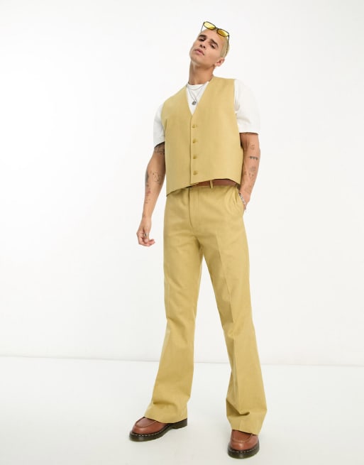 ASOS DESIGN waistcoat suit in stubby linen in beige