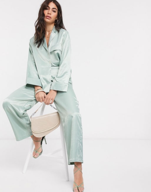 ASOS DESIGN washed satin co-ord in sage | ASOS