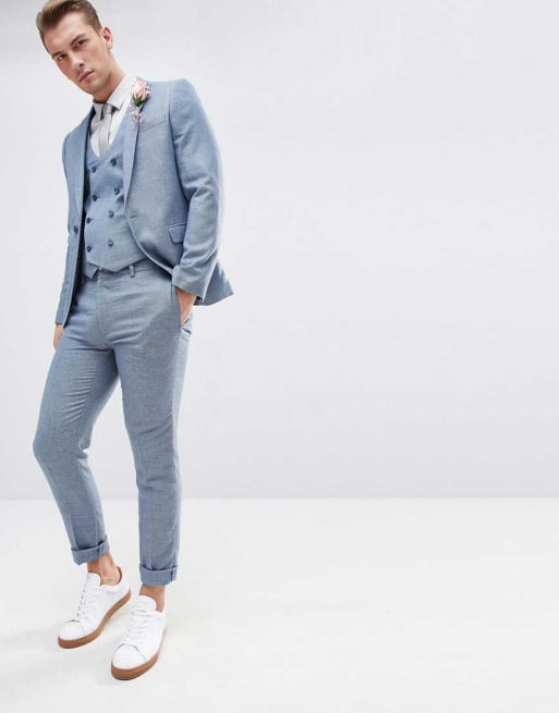 ASOS DESIGN Wedding - Abito skinny blu aviator con micro texture