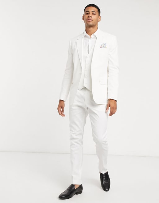 ASOS DESIGN Wedding - Abito skinny in lino misto cotone elasticizzato bianco