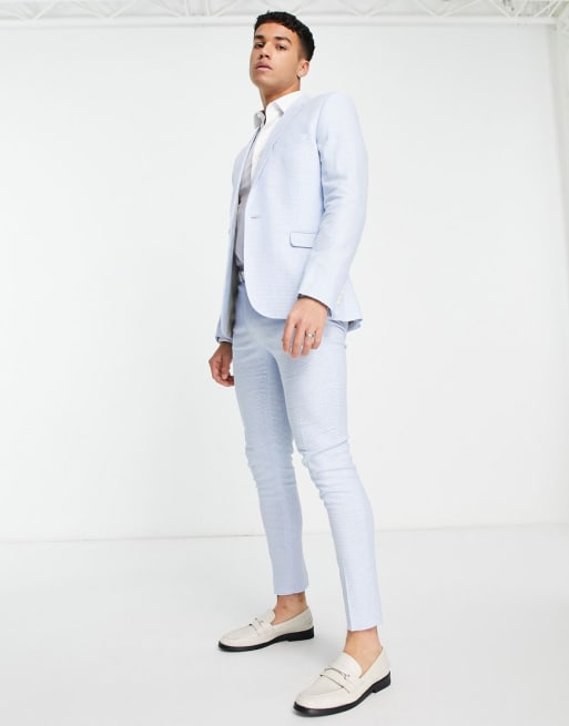 ASOS DESIGN Wedding - Abito super skinny in lino e cotone blu a quadri pied de poule