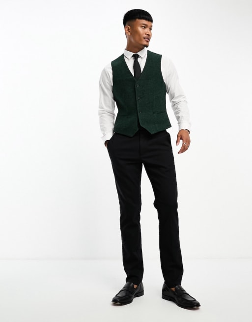 ASOS DESIGN Wedding - Abito super skinny in misto lana color verde scuro pied de poule