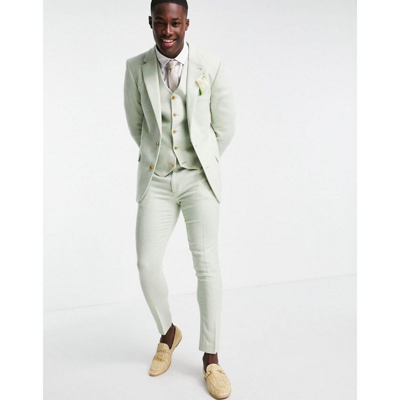 Uomo Abiti super skinny fit DESIGN Wedding - Abito super skinny in twill di misto lana verde pastello