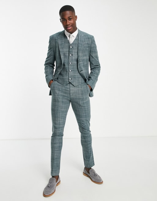 ASOS DESIGN Wedding – Anzug mit engem Schnitt und Kreuzschraffur in Tannengrün