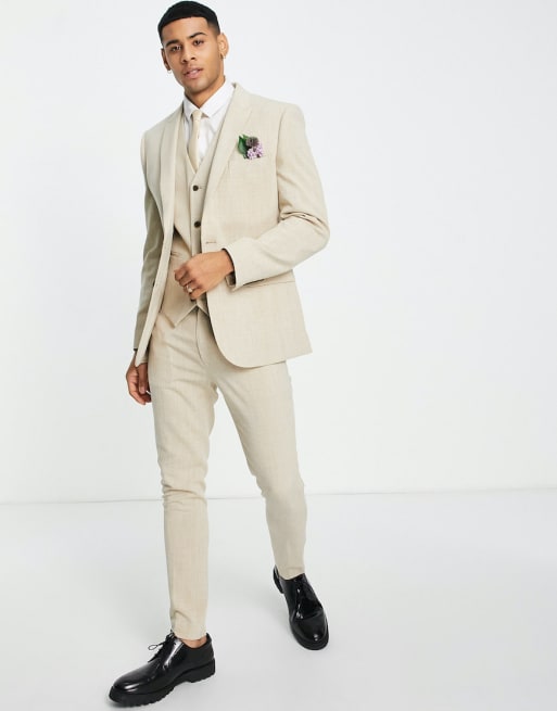 Asos Design Wedding Costume Ultra Ajusté Effet Hachuré Fauve Asos