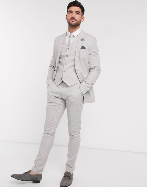 Asos Design Wedding Costume Ultra Ajusté En Lin Et Coton Stretch