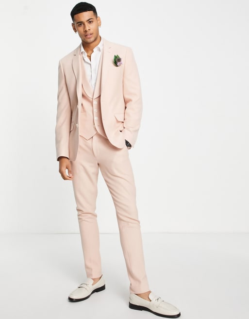 ASOS DESIGN Wedding – Dimrosa, skinny kostym av twill