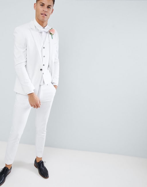 Asos Design Wedding Enger Weisser Anzug Mit Eckigem Saum Asos